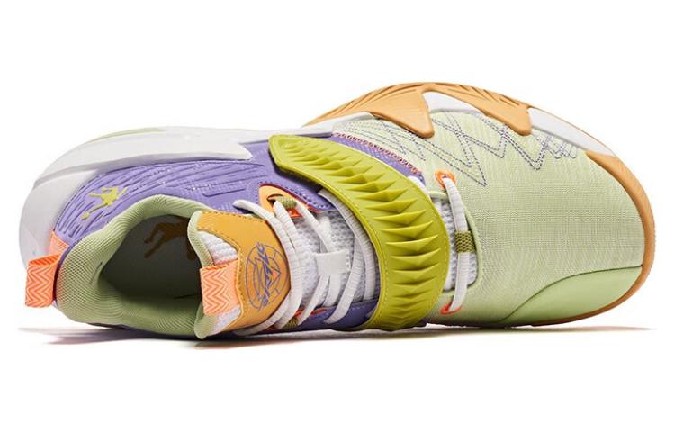 QIAODAN Cushioning Slip Resistant Abrasion Resistant Breathable Mid top Basketball Shoes Men’s Green Orange Purple
