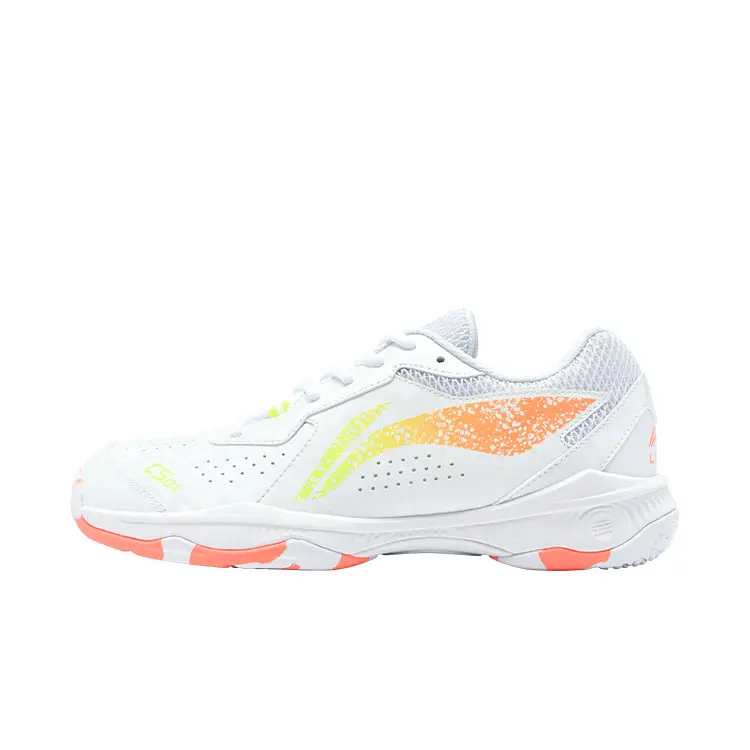 Li Ning Abrasion Resistant, Breathable, Lightweight Low top Badminton Shoes Unisex White Orange