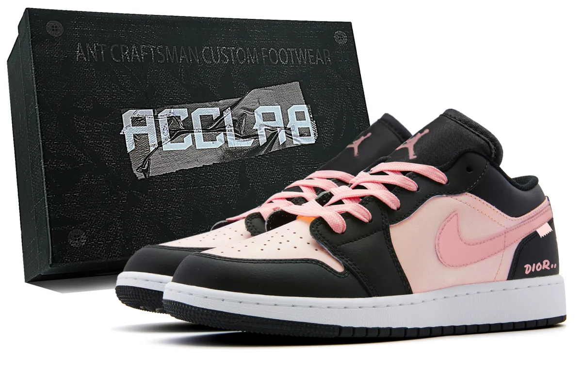 Jordan Air Jordan 1 Abrasion Resistant Low top Vintage Basketball Shoes Women's Black Pink