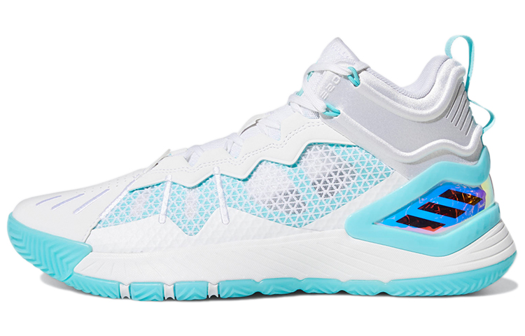 Adidas D Rose Son Of Chi Christmas Round Toe Lace-Up Wear-Resistant Mid-Top Basketball Shoes Men's White Blue