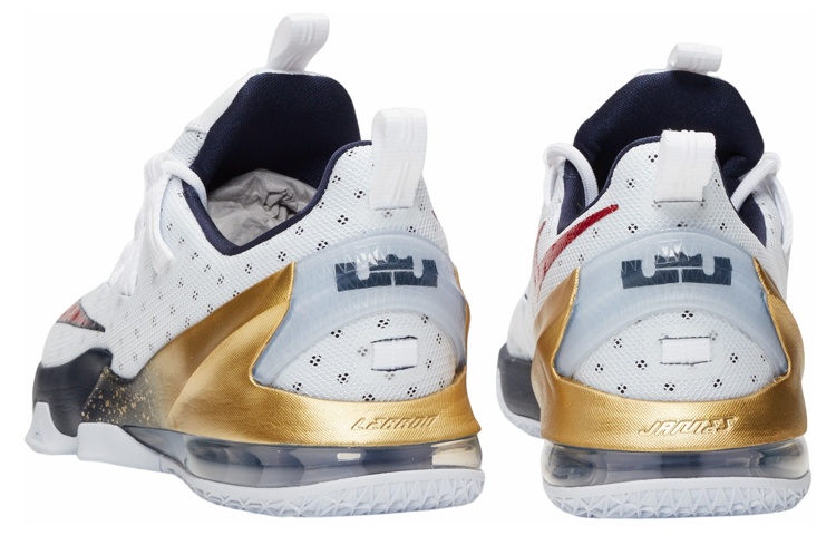 Кроссовки Nike Lebron 13 Low Olympic (бело-сине-красные) — 白/黑曜石/金属黄金/大学红 — фото 3