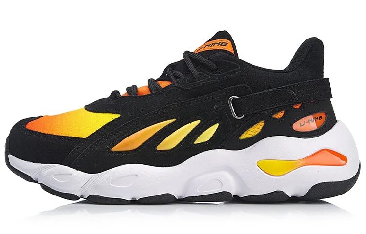 Li Ning Butterfly Cushioning Slip Resistant Low top Chunky Sneakers Black Yellow