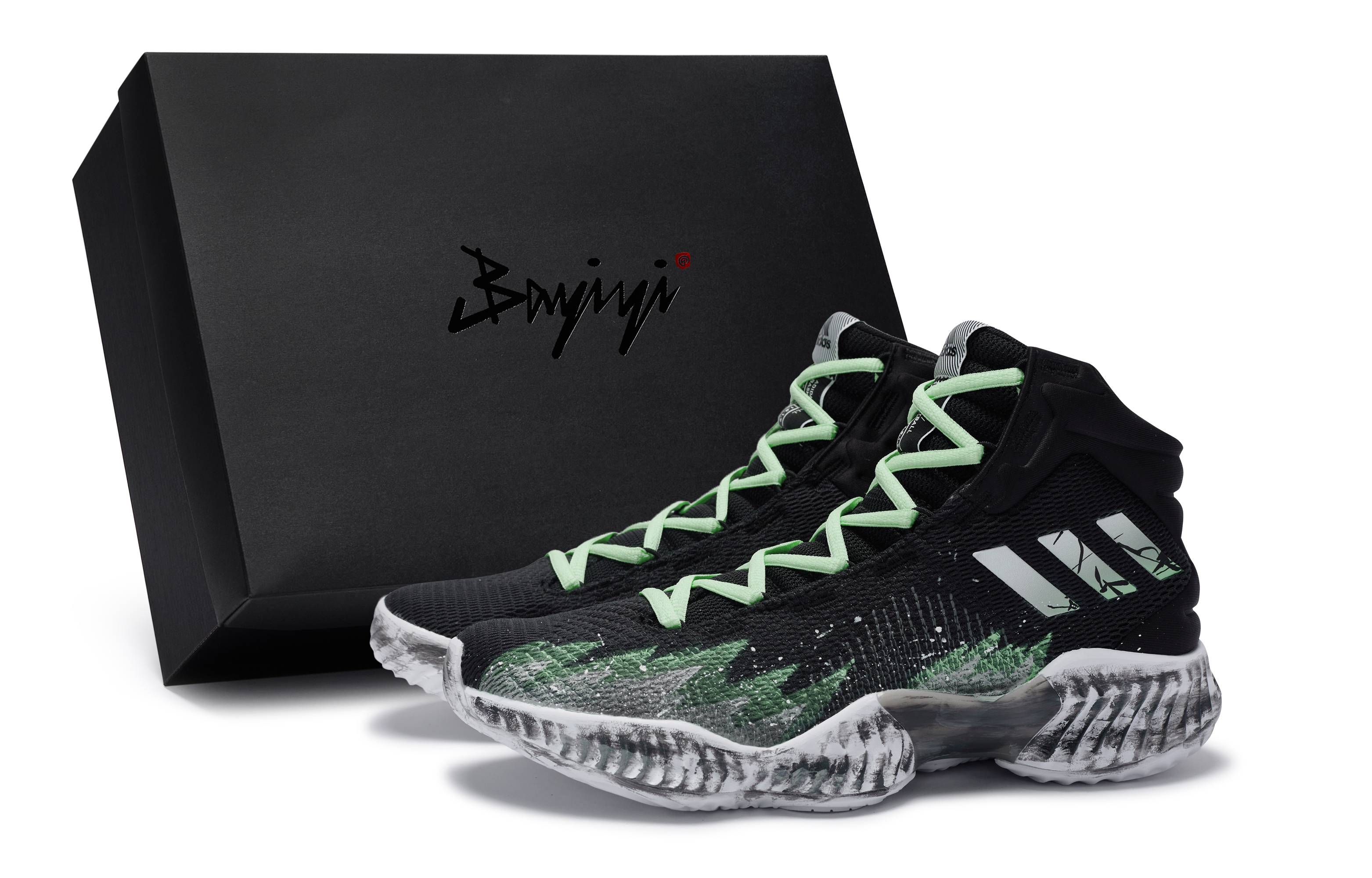 Adidas Pro Bounce 2018 811 Manufacturing, Bleach Descends Upon Qing Mid top Basketball Shoes Men's Black And White Cyan