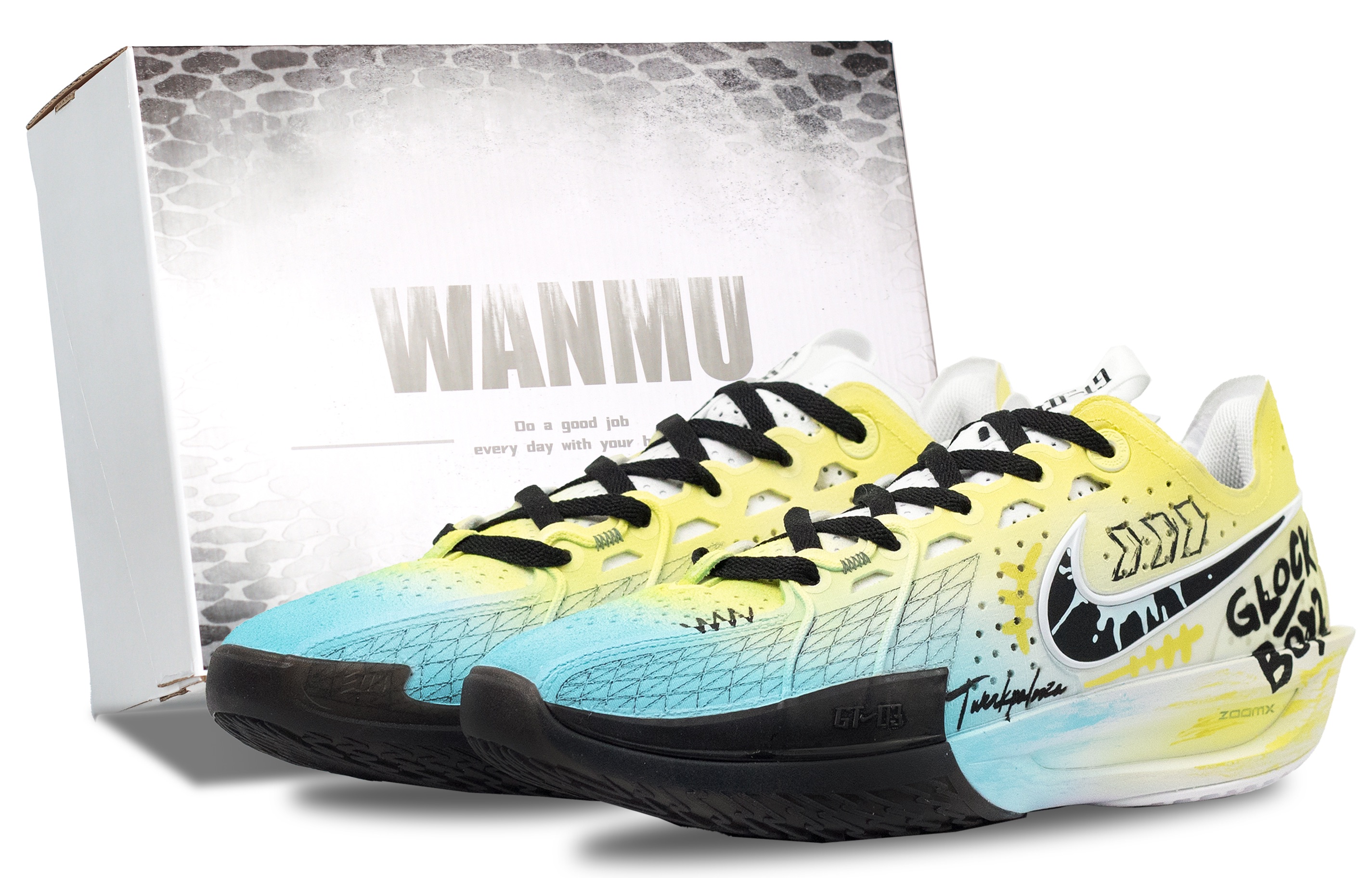 Nike Air Zoom GT Cut Radiant Radiance Cushioning Abrasion Resistant Balance Low top Basketball Shoes Unisex Blue Yellow