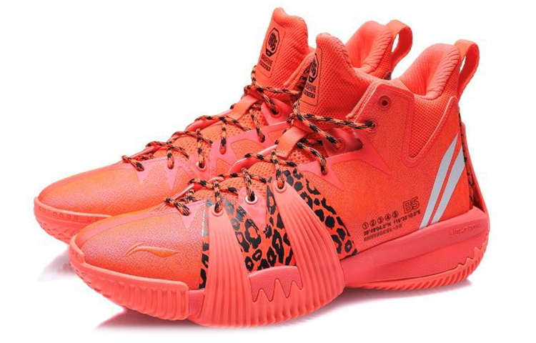 Li Ning Badfive 1 Trendy Slip Resistant Abrasion Resistant High top Basketball Shoes Men’s Neon Fruit Red