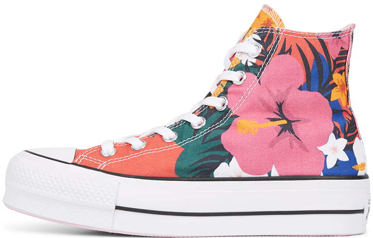 Женские кеды Converse Chuck Taylor All Star Paradise Prints Lift High Top (разноцветные) — Белый / красный / зелёный — фото 1