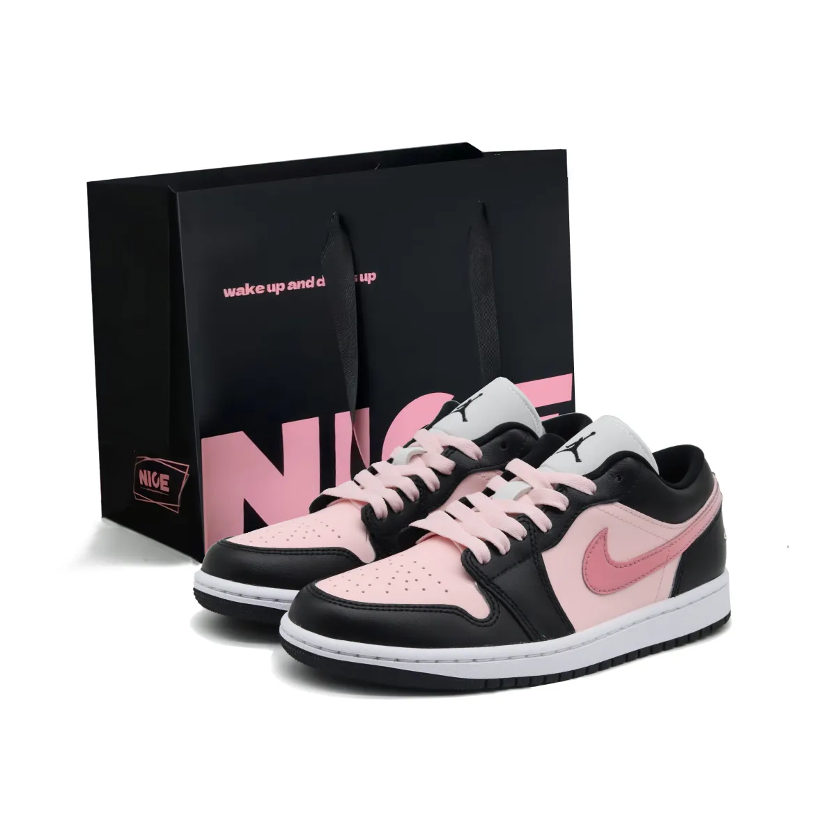 Jordan Air Jordan 1 Slip Resistant Abrasion Resistant Low top Vintage Basketball Shoes Women's Black Pink