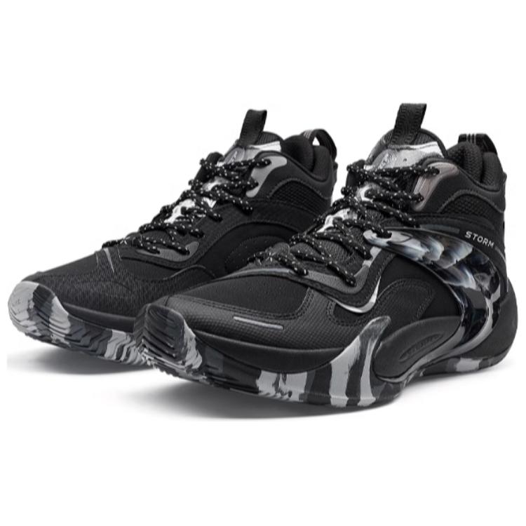 XTEP Textile, Artificial Leather Cushioning, Wear Resistant High top Basketball Shoes Men’s Black Gray