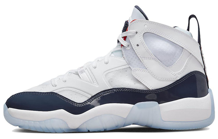 Jordan Jumpman Two Trey USA Patent Leather Fabric Leather Trendy Team USA Shock Absorbing Anti-Slip Wear Resistant Wrapping Lightweight High Top Retro Basketball Shoes Men's White Blue