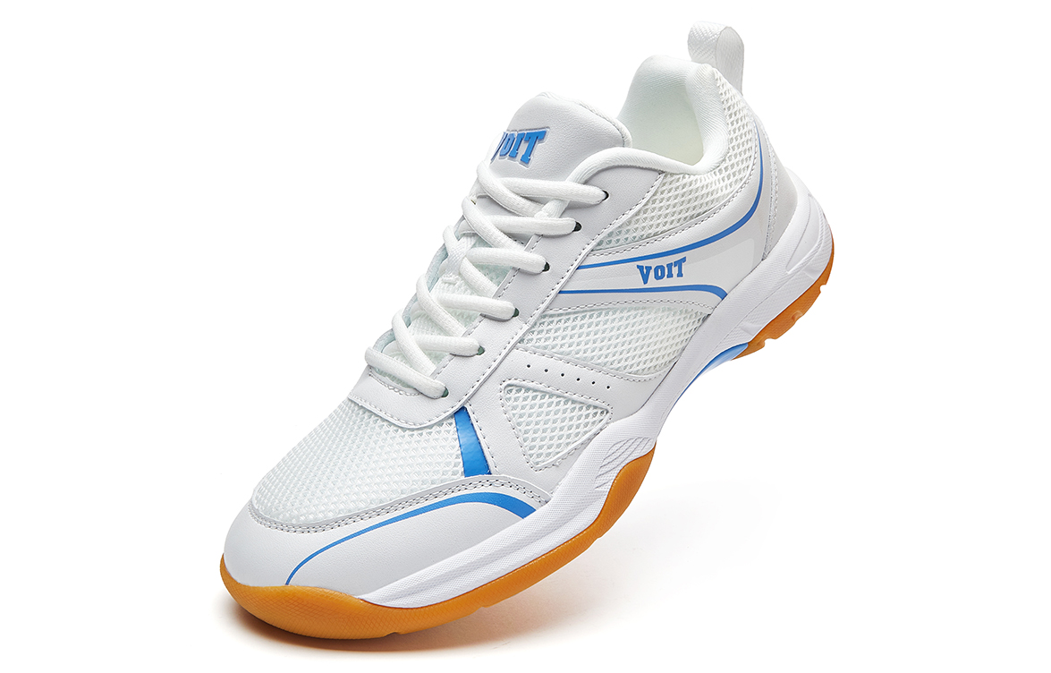 VOIT Cushioning Slip Resistant Breathable Support Rebound Low top Badminton Shoes Unisex White Blue