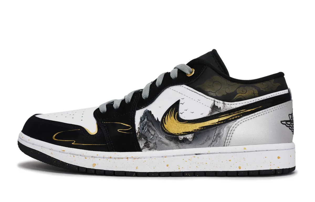 Jordan Air Jordan 1 Vintage Basketball Shoes Men's Low Top Black/White/Silver/Yellow