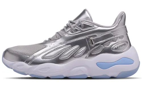 Li Ning Butterfly Cushioning Slip Resistant Low top Chunky Sneakers Men's Silver