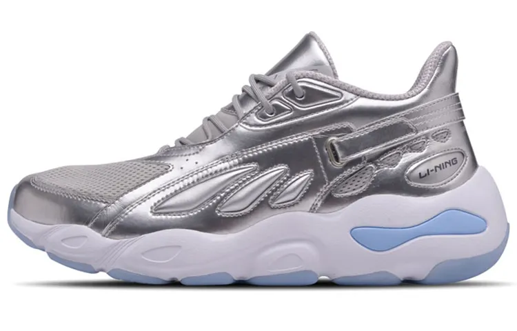 Li Ning Butterfly Cushioning Slip Resistant Low top Chunky Sneakers Men's Silver