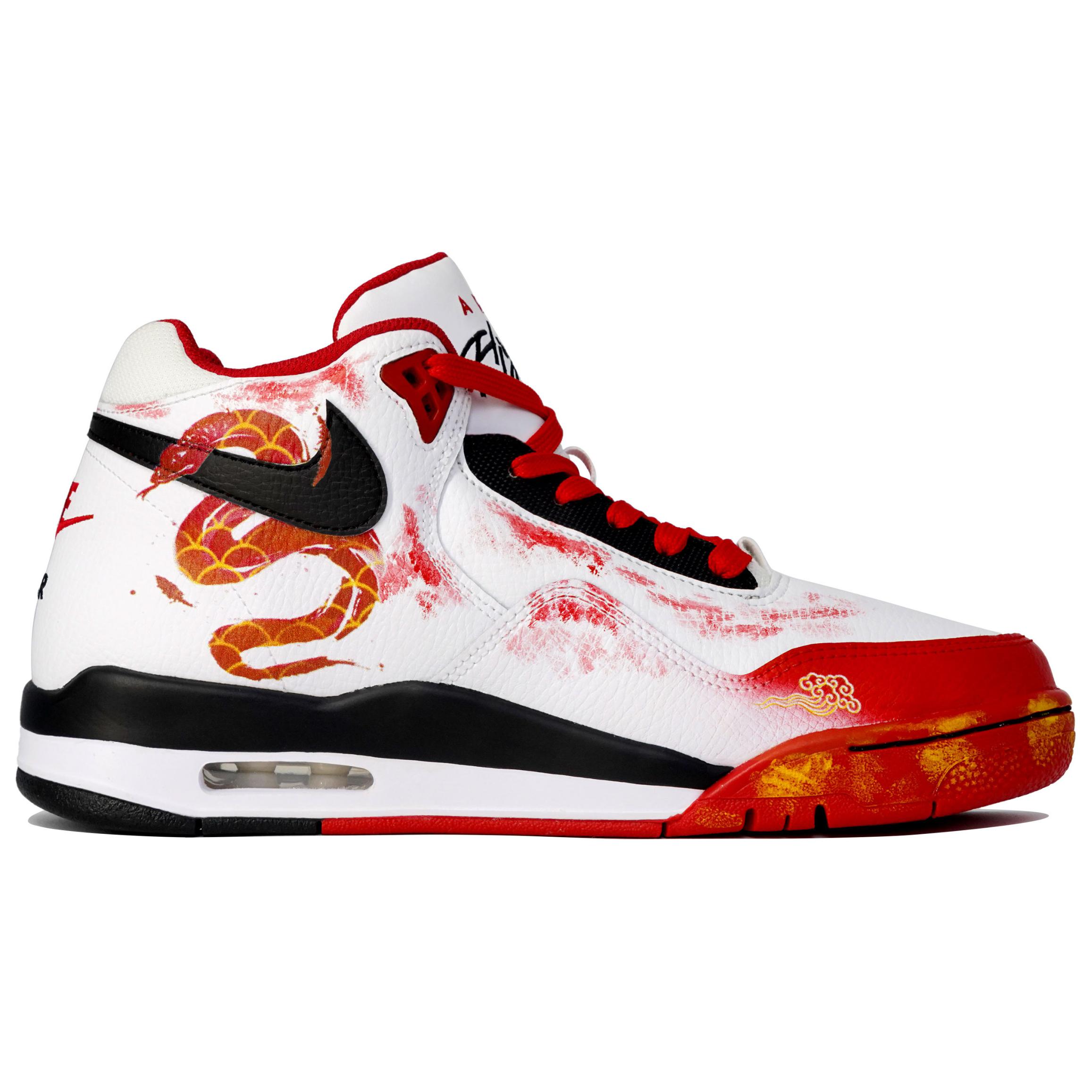 Nike Flight Legacy Slip Resistant Abrasion Resistant Mid top Vintage Basketball Shoes Unisex Red White Black