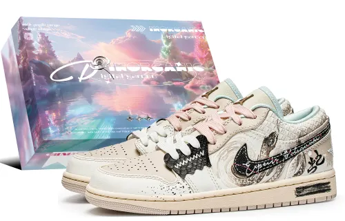 Jordan Air Jordan 1 Slip Resistant Abrasion Resistant Low top Vintage Basketball Shoes Women's Beige Black