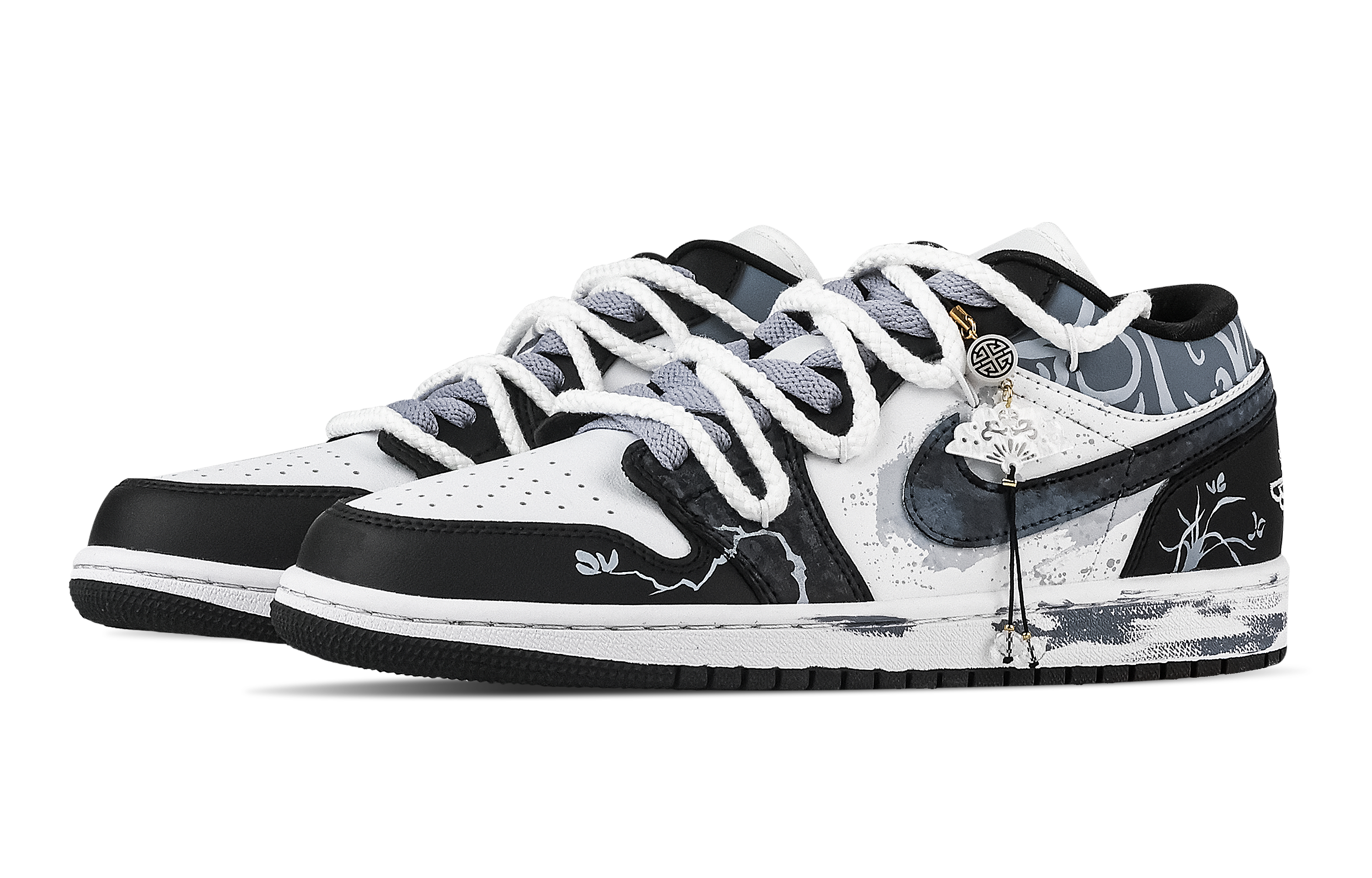 Jordan Air Jordan 1 Orchid Pattern Low top Vintage Basketball Shoes Unisex Black Blue