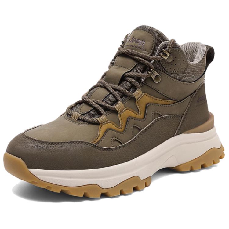 Jeep Comfortable Slip Resistant Abrasion Resistant High top Mountaineering Shoes Men’s Gray Brown