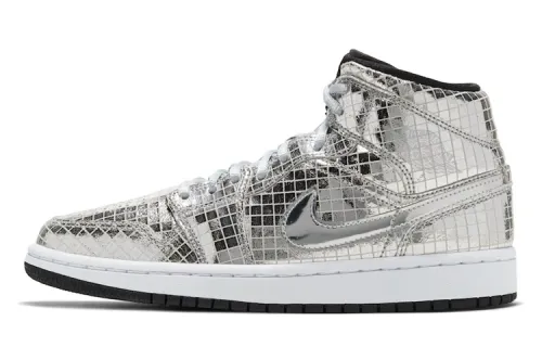 Jordan 1 Mid SE Disco Metallic Silver Women's