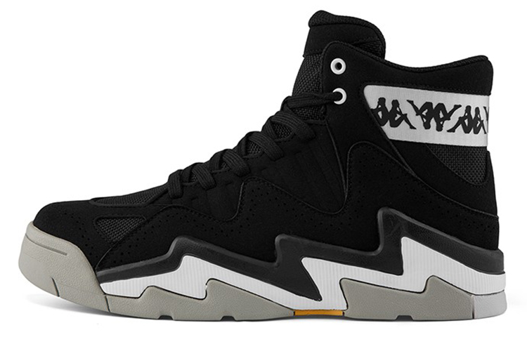 Kappa Textile, Synthetic Leather Slip Resistant Abrasion Resistant High top Vintage Basketball Shoes Unisex Black White