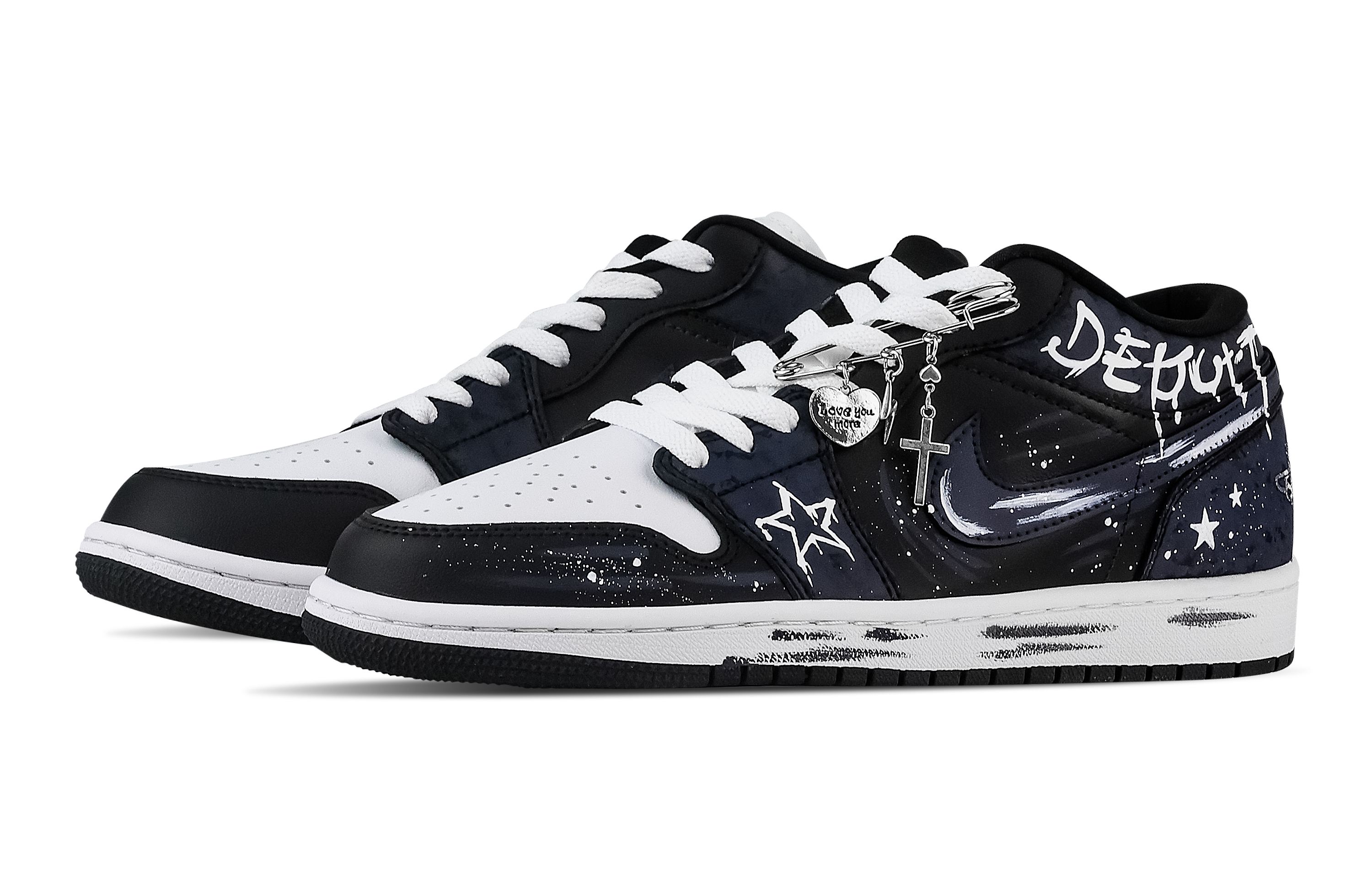 Jordan Air Jordan 1 Starry Sky Reverse Trail Low top Vintage Basketball Shoes Unisex Navy Blue