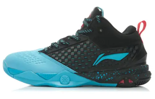 Li Ning Cushioning Slip Resistant Abrasion Resistant Mid top Basketball Shoes Men's Black Blue