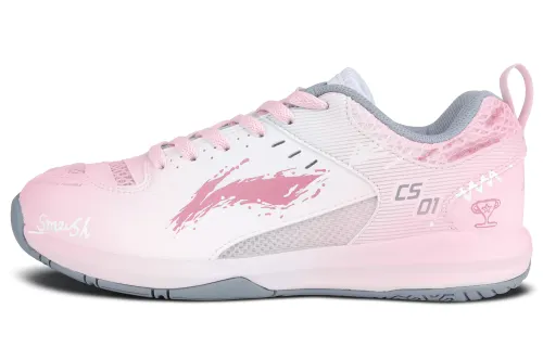 Li Ning Feather Cushioning Breathable Lightweight Low top Badminton Shoes Unisex Pink White