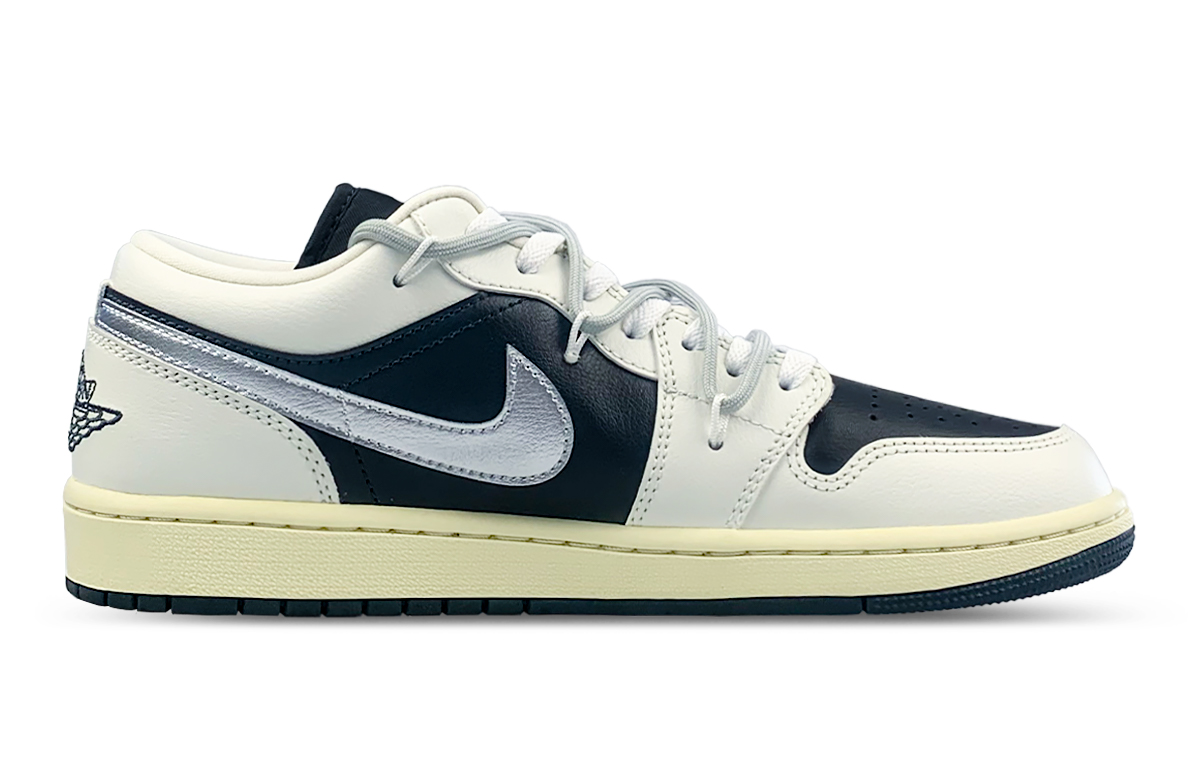Jordan Air Jordan 1 Slip Resistant Abrasion Resistant Low top Vintage Basketball Shoes Women’s Black Silver