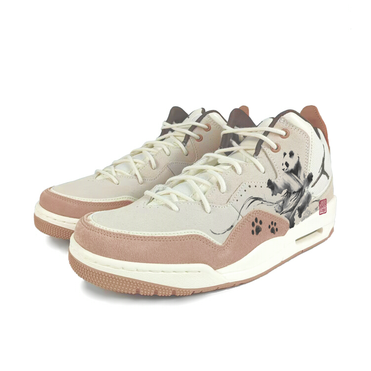 Jordan Courtside 23 Textile, Split Cow Leather Abrasion Resistant Mid top Vintage Basketball Shoes Men’s Brown White