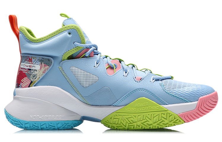 Li Ning Power 7 Textile, Artificial Leather Cushioning Slip Resistant Abrasion Resistant Support Rebound Mid top