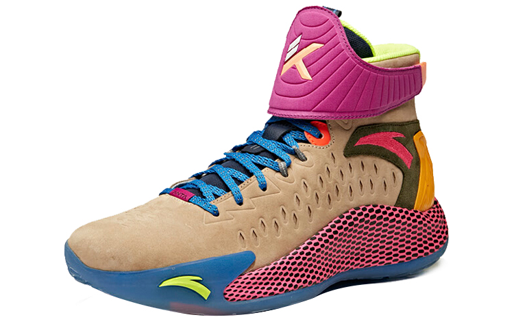 ANTA KT5 Basketball Shoes Men’s High Top Dust Gray/Cool Gray/Neon Green/Ant Purple