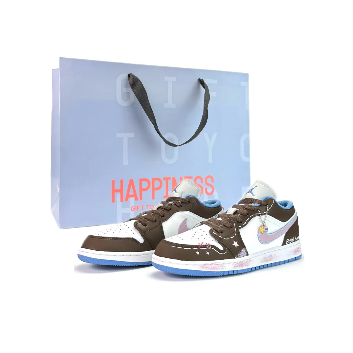 Jordan Air Jordan 1 Vintage Basketball Shoes Unisex Low Top White/Blue/Pink/Brown