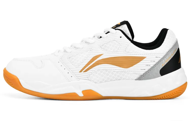 Li Ning Light Feather Abrasion Resistant Breathable Low top Badminton Shoes Unisex White Gold