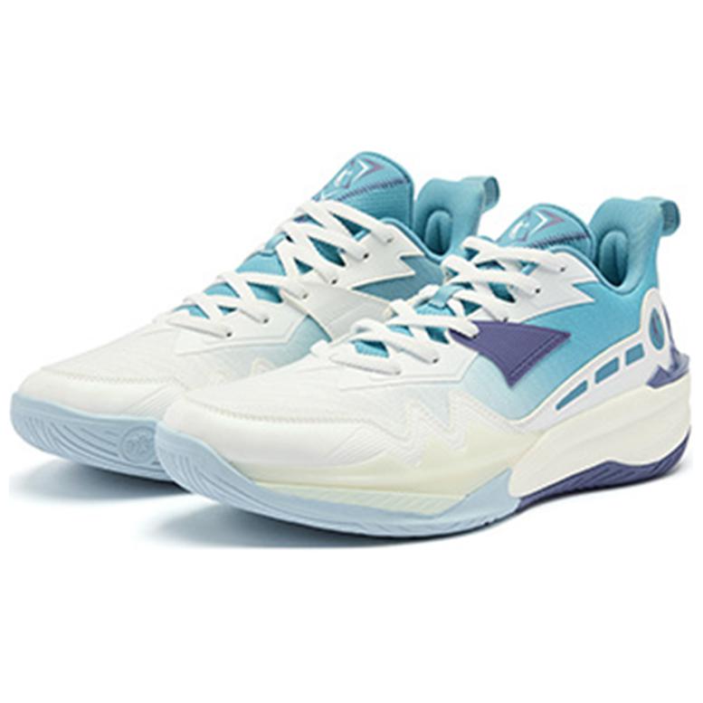 QIAODAN Cushioning Slip Resistant Lightweight Low top Basketball Shoes Men’s White Blue