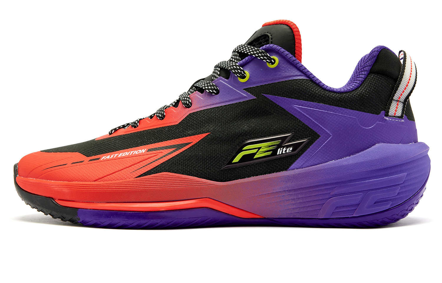 QIAODAN FETEAM Coverage Grip Lightweight Breathable Low Top Basketball Shoes Men’s Black Dutch Orange Fantasy Purple