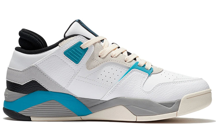 Li Ning Slip Resistant Abrasion Resistant Low top Vintage Basketball Shoes White Blue