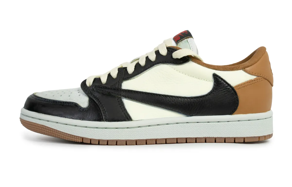 Jordan Travis Scott X Air Jordan Slip Resistant Abrasion Resistant Low top Vintage Basketball Shoes Unisex Black Brown