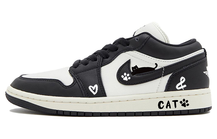 Jordan Air Jordan 1 Heart Kitten, Mercedes Benz Kitten Low top Vintage Basketball Shoes Women's Black White