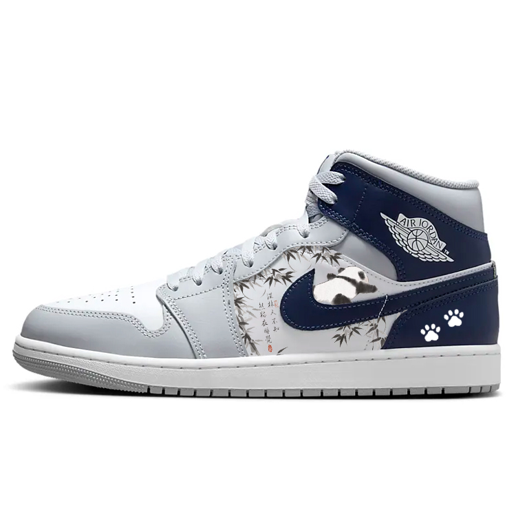 Jordan Air Jordan 1 Cushioning Slip Resistant Breathable Mid top Vintage Basketball Shoes Men’s Gray White Blue