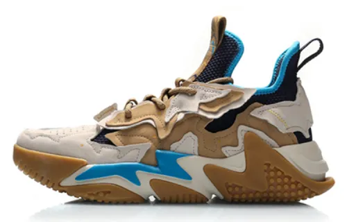 Li Ning Qianhangce Trendy Slip Resistant And Breathable Coverage Low top Vintage Basketball Shoes Men's Dark Iris Blue