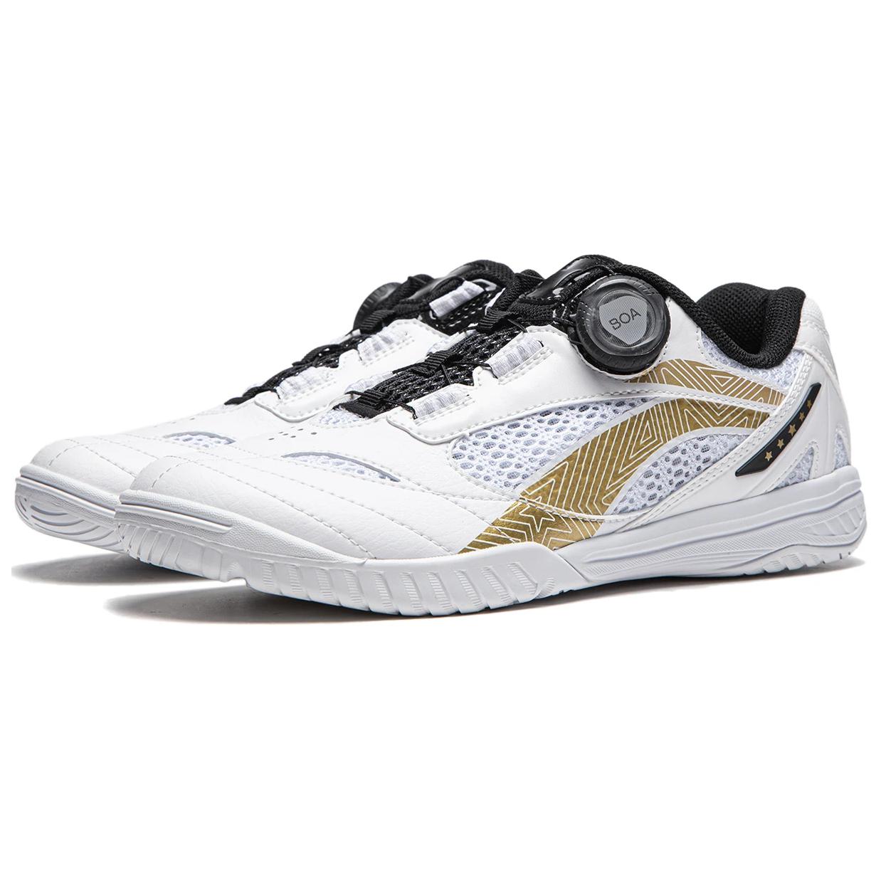 Li Ning Abrasion Resistant Low top Table Tennis Shoes Unisex White Gold Black
