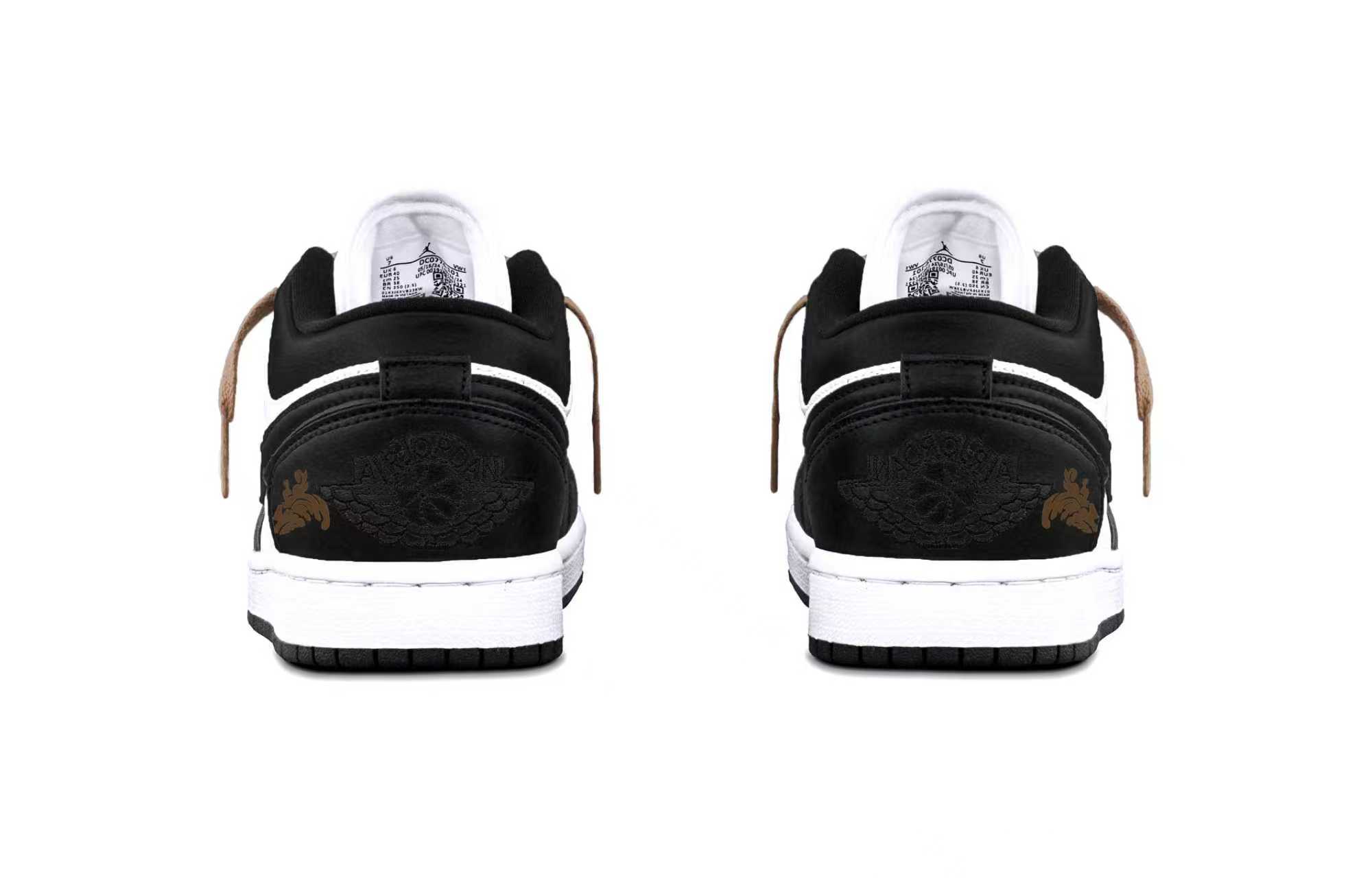 Jordan Air Jordan 1 Ink Gold AJ Leather Cushioning, Wear Resistant Low top Vintage Basketball Shoes Unisex Black, White