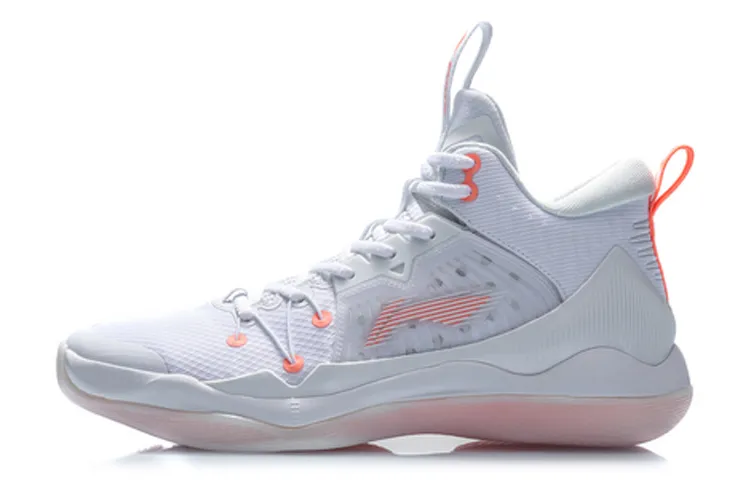 Li Ning Pu Lightweight, Wear resistant, And Non slip Mid top Performance Basketball Shoes Men's White