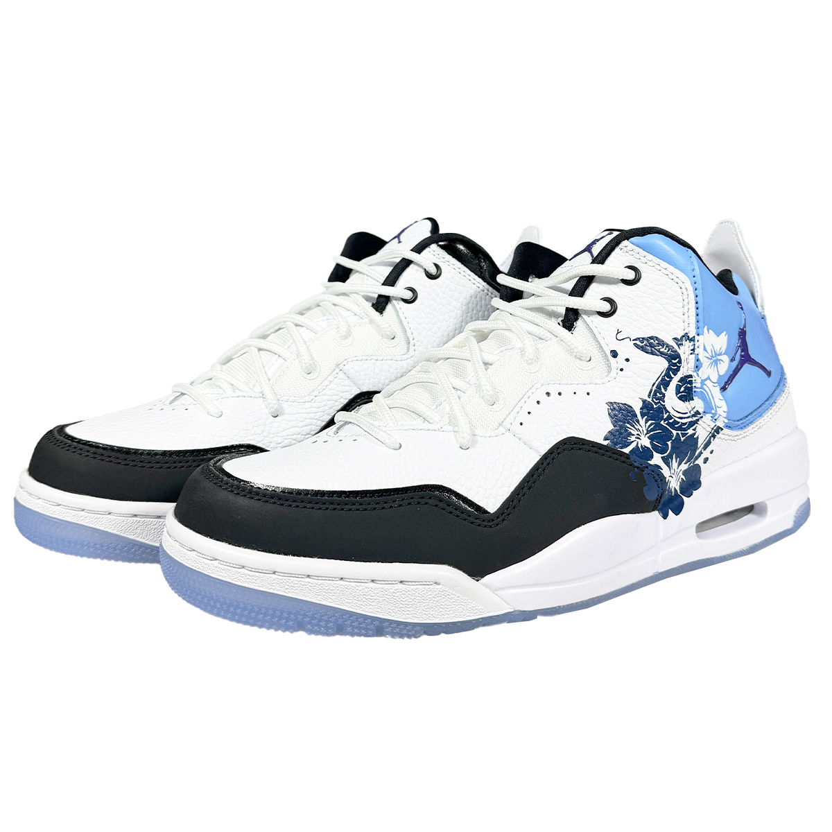 Jordan Courtside 23 Cushioning Slip Resistant Mid top Vintage Basketball Shoes Unisex Black White Blue