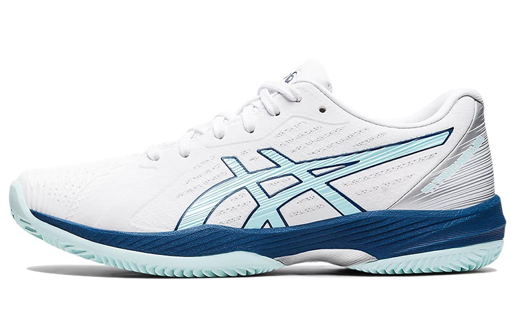 Asics Solution Swift FF Clay Textile, Leather Low top Tennis Shoes Women's White Blue