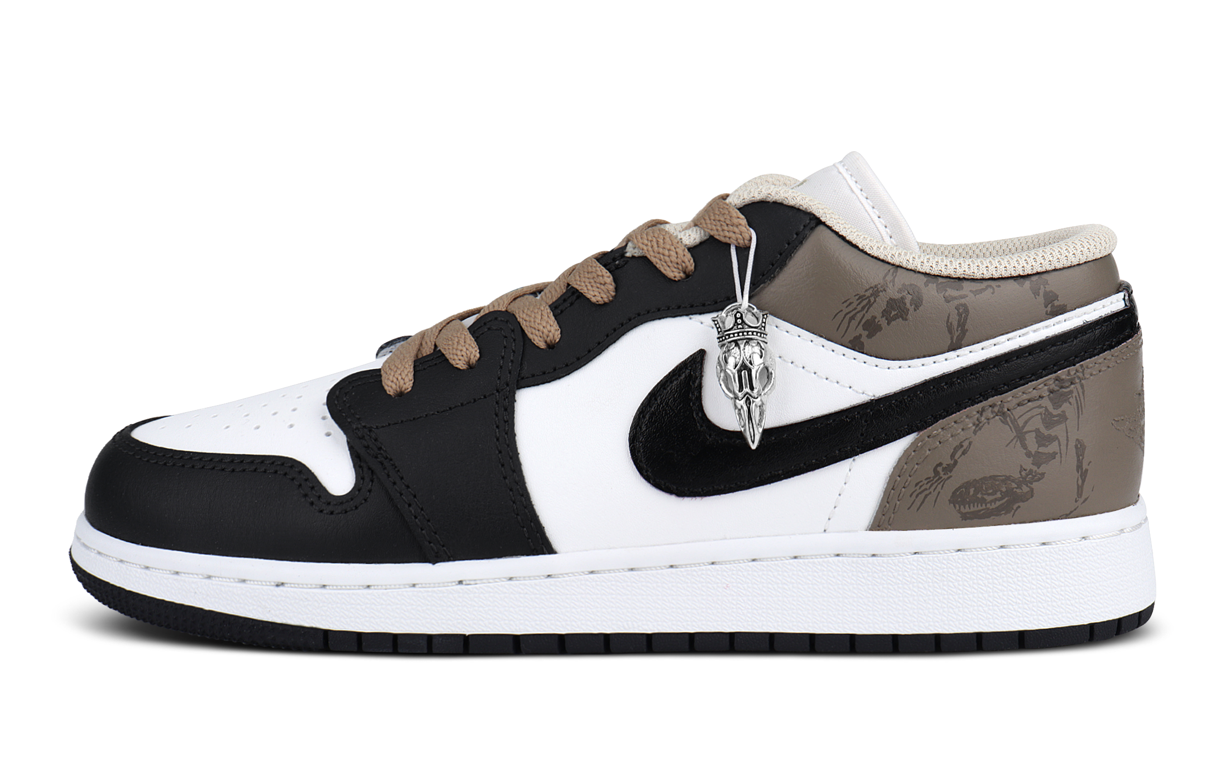 Jordan AJ1 Leather Abrasion Resistant Low top Vintage Basketball Shoes Unisex Black White Brown