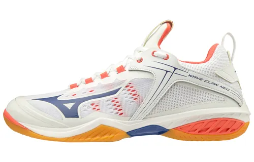 Mizuno Wave Claw Badminton Shoes Unisex Low Top White/Blue/Coral