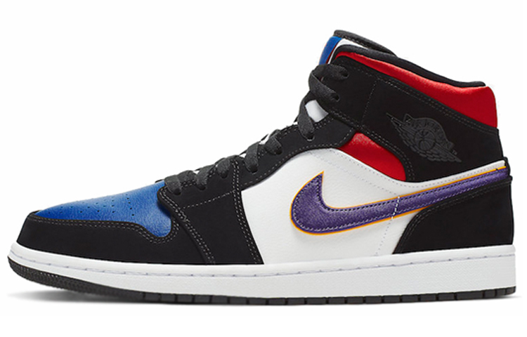 Jordan Air Jordan 1 Mid Se Lakers versatile and comfortable mid-top retro basketball shoes men's red and blue