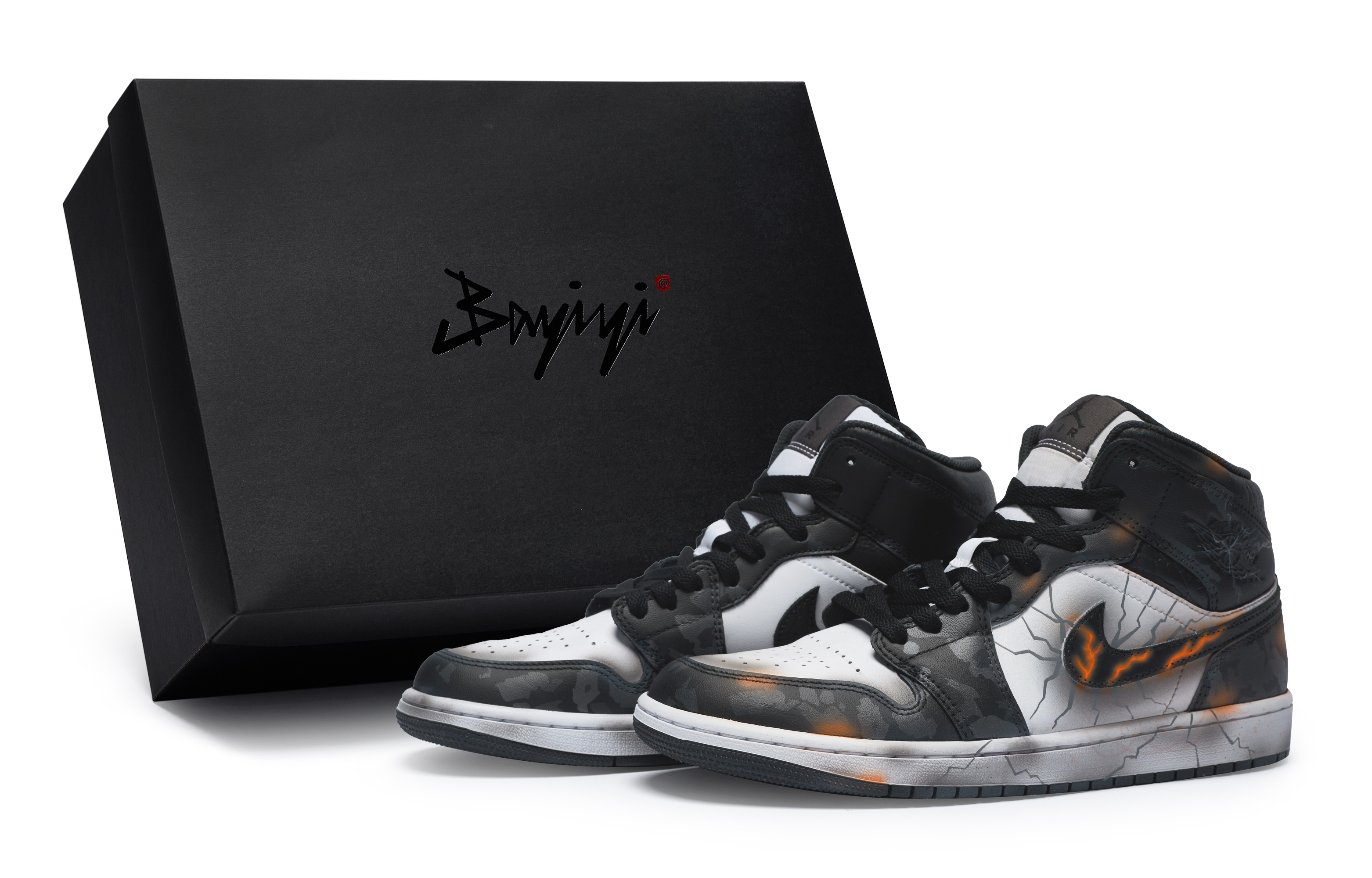 Jordan Air Jordan 1 Made In 811, Rift Scarf, Special Shoebox Mid top Vintage Basketball Shoes Men's Black Gray Orange