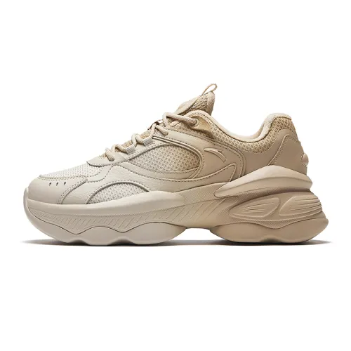 Anta White Microfiber, Fleece Lined Comfortable Fashion Slip Resistant Thermal Low top Chunky Sneakers Women's
