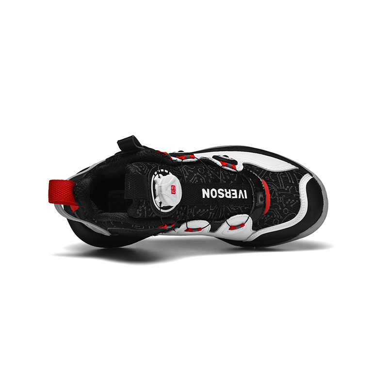 IVERSON Wear-resistant And Lightweight High-Top Kids’ Slip-on Basketball Shoes Unisex Glow In The Dark Black White Red